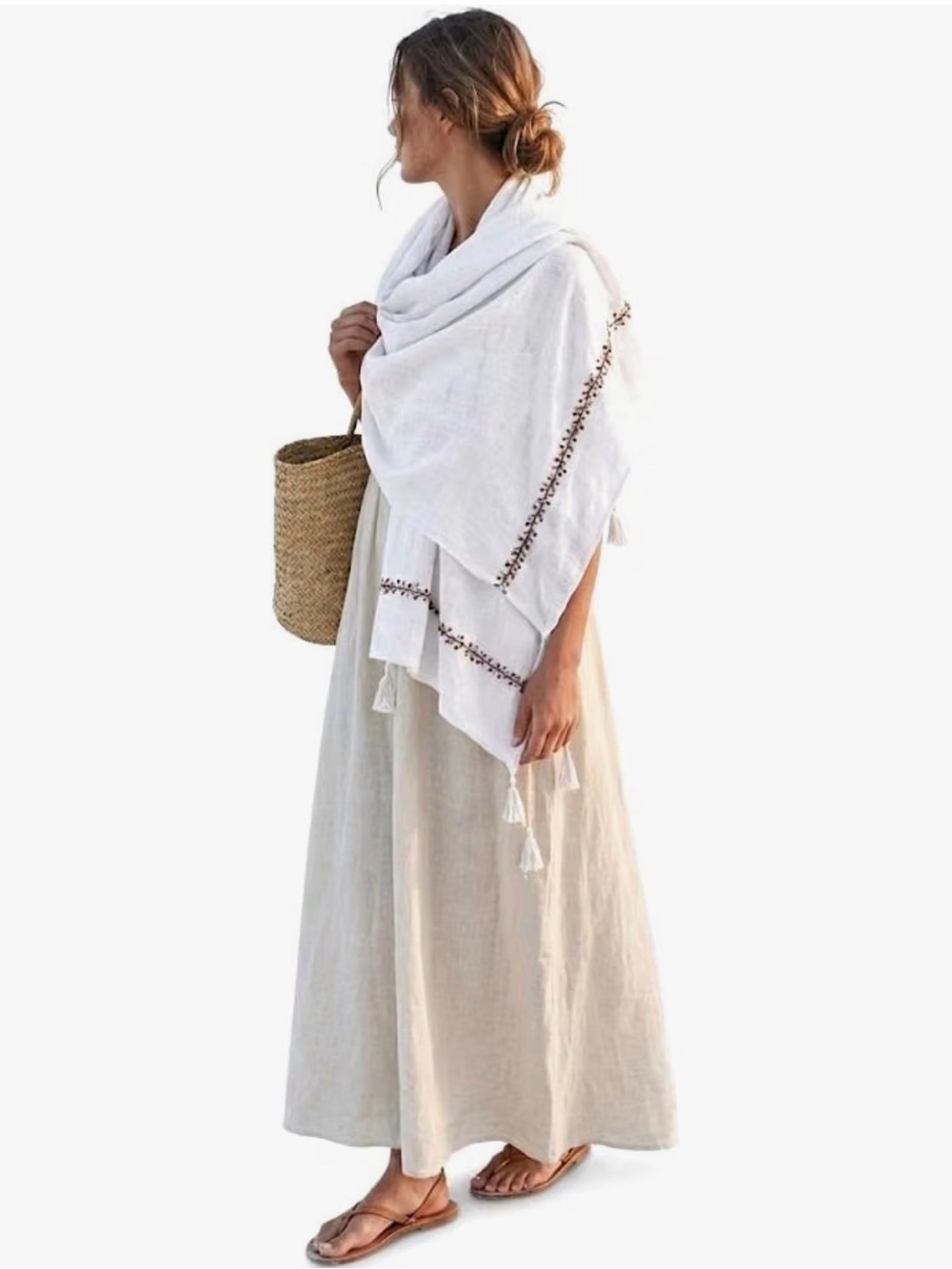 Elegant Handwoven Linen Scarf with Tassel Fringe